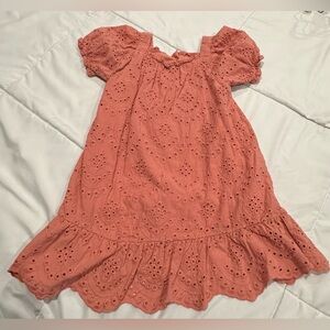 Janie and Jack girls coral / clay colored cotton eyelet dress.